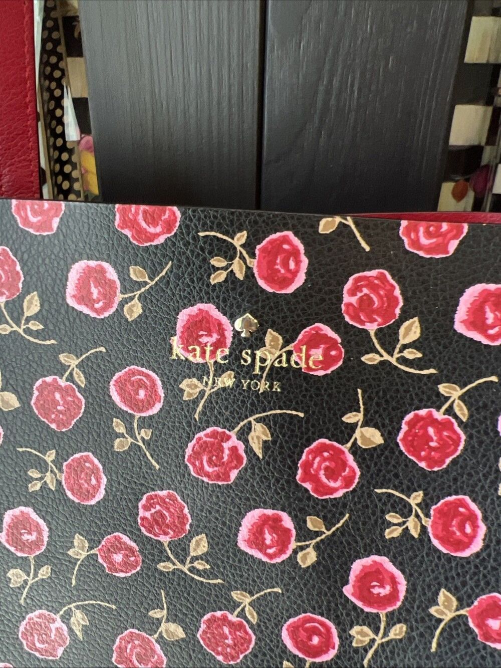 Kate Spade New York Reversible Rose Floral Tote Bag Black Red Large Shoulder Bag